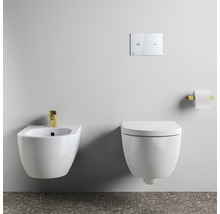 Salle de bains moderne avec bidet, WC suspendu et plaque de commande
