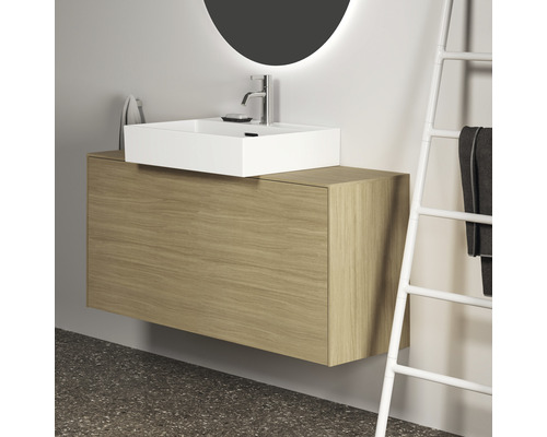 Meuble-lavabo avec meuble sous-vasque, vasque à poser et porte-serviettes