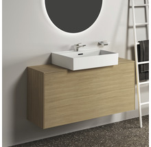 Meuble-lavabo avec meuble bas et miroir rond avec éclairage