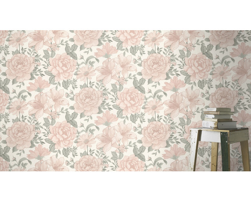 Papier peint avec motif de roses et de fleurs
