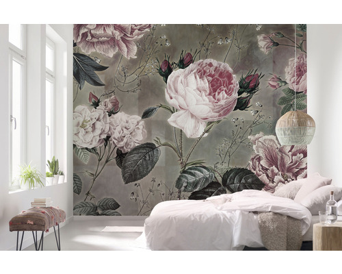 Chambre à coucher avec papier peint photo motif roses