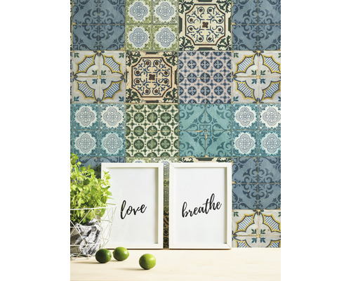 Papier peint décoratif à motifs de carreaux avec cadres et plante