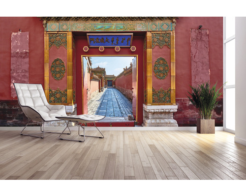 Papier peint photo avec motif d''arche asiatique dans un espace de vie