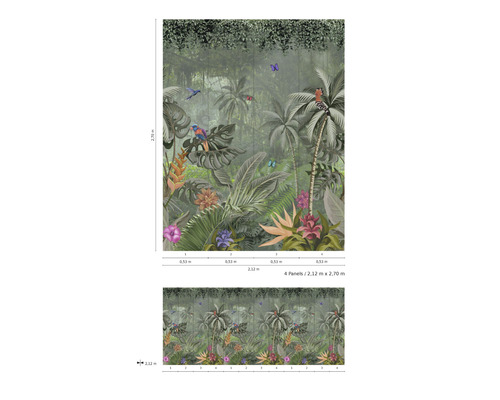 Papier peint intissé à motif de jungle, composé de quatre lés