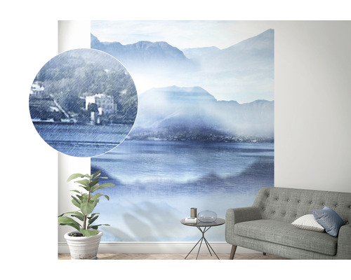 Papier peint avec lac et montagnes dans le salon