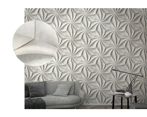 Wohnzimmer mit dreidimensionalen Wandpaneelen mit Blütenmuster