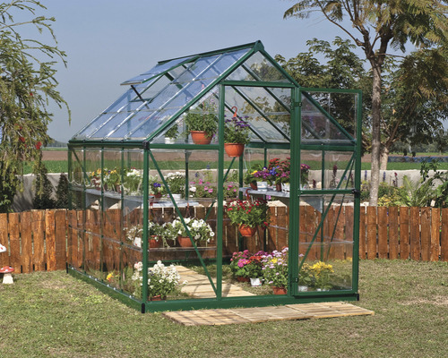 Serre Harmony 6x8 plaques en polycarbonate 0,7 mm avec cadre de fondation 247 x 185 cm vert