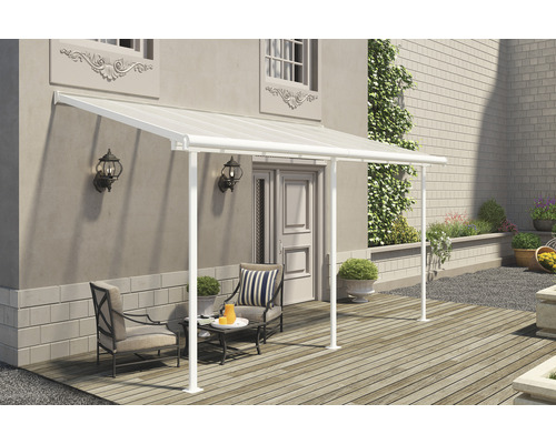 Toiture pour terrasse PALRAM Sierra 447 x 230 cm blanc Terrasse avec auvent, sièges et table