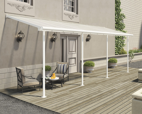 Toiture pour terrasse PALRAM Sierra 670 x 230 cm blanc Terrasse avec auvent, chaises et table