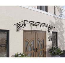 Auvent avec décorations florales au-dessus d''une porte d''entrée