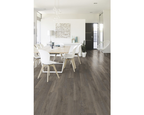 Helles Esszimmer mit Holzboden, Esstisch und Stühlen