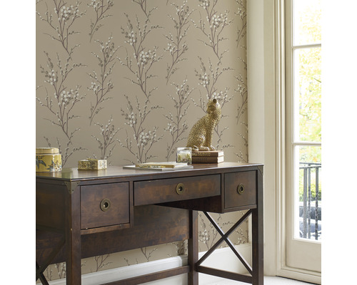 Scène avec bureau et papier peint à motifs floraux pour un bureau
