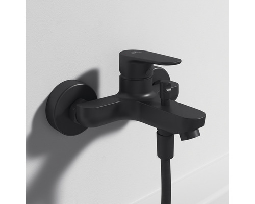 Robinet de baignoire noir mural avec flexible de douche