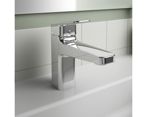 Mitigeur monocommande de lavabo brillant en métal