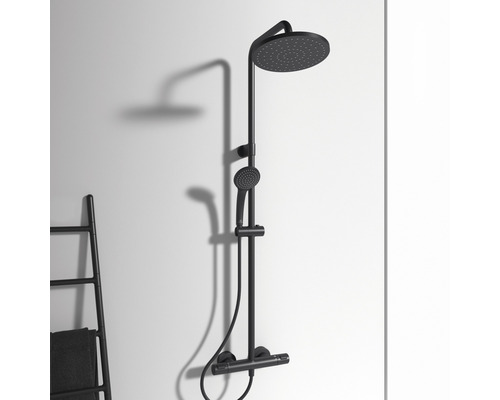 Robinet de douche noir avec pomme de tête et douchette