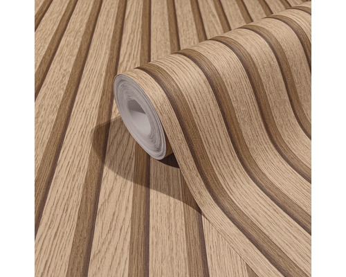 Rouleau de papier peint avec structure bois et motif rayé