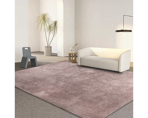 Pièce lumineuse avec canapé, chaise et tapis à poils longs