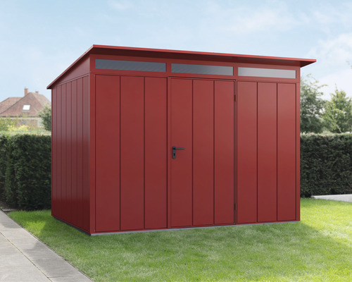 Abri de jardin Hörmann EcoStar Elegant-P type 3 RAL3004 porte à un vantail 312,7 x 283,4 cm rouge