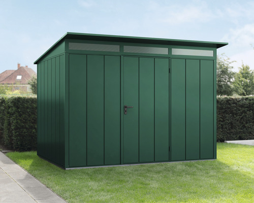 Abri de jardin Hörmann EcoStar Elegant-P type 3 RAL6005 porte à un vantail 312,7 x 283,4 cm vert