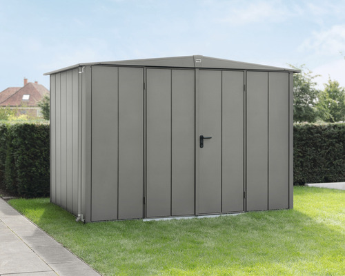 Abri de jardin Hörmann EcoStar Elegant-S type 3 RAL9007 porte à deux vantaux 302,8 x 238 cm gris