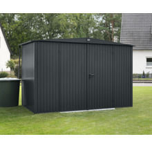 Abri de jardin en métal sur pelouse