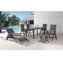Ensemble de meubles de jardin avec table, chaises, chaise longue et tabouret pour l''extérieur