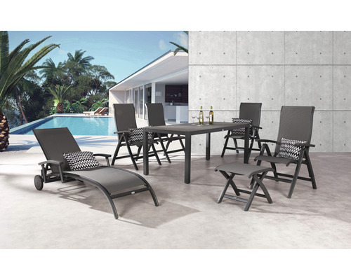 Ensemble de meubles de jardin avec table, chaises, chaise longue et tabouret pour l''extérieur
