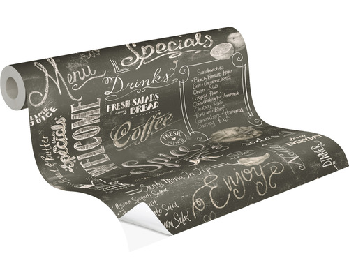 Tapetenrolle mit Tafeldesign inklusive Speisekarte mit Getränken und Speisen