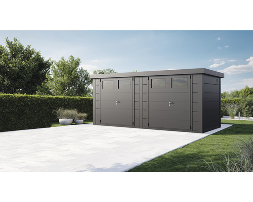 Abri de jardin Eleganto 5221 2 portes à deux vantaux 542 x 229 cm gris granite Garage double métallique avec fenêtres et deux portes dans le jardin