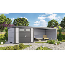 Gartenhaus Classico 3030 inkl. Lounge 4530 rechts mit Seitendach, Rück- und Seitenwand 782 x 318 cm weiß
