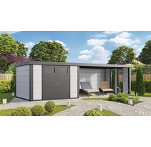 Gartenhaus Classico 3030 inkl. Lounge 4530 rechts mit Seitendach, Rück- und Seitenwand inkl. Fenster 782 x 318 cm weiß