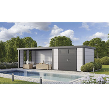 Gartenhaus Classico 3030 inkl. Lounge 4530 links mit Seitendach, Rück- und Seitenwand inkl. Fenster 782 x 318 cm weiß