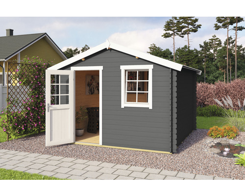 Gartenhaus Wels 3 inkl. Fußboden 339,8 x 320 cm carbongrau Holzgartenhaus mit Tür und Fenster im Garten
