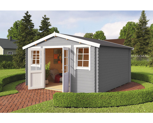 Abri de jardin Wels 4 porte à deux vantaux avec plancher 425,1 x 410 cm gris clair Abri de jardin Wels 4 porte à deux vantaux avec plancher 425,1 x 410 cm gris clair