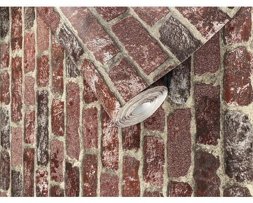 Papier peint avec motif de briques et rouleaux