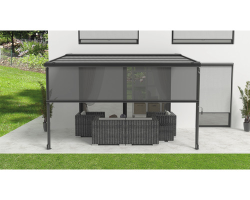 Pergola de terrasse avec coin salon et stores d''intimité