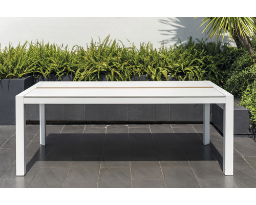 Table de jardin blanche avec plateau rectangulaire et pieds droits