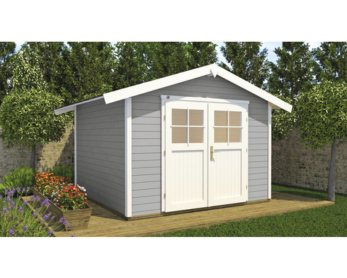 Gartenhaus weka 122 Gr. 1 inkl. Fußboden 285 x 239 cm grau Gartenhaus mit Doppeltür und Satteldach