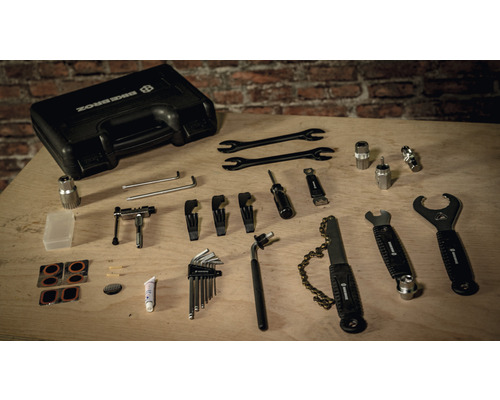 Kit d''outils de vélo avec boîte à outils, clés, clés Allen et rustines
