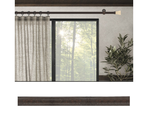 Tringle à rideaux avec rideau et embout devant une fenêtre