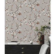 Papier peint décoratif à motif floral pour espaces de vie.