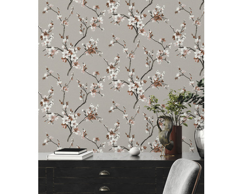 Papier peint décoratif à motif floral pour espaces de vie.