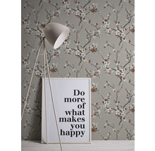Papier peint à motif floral de fleurs de cerisier, lampadaire et citation encadrée