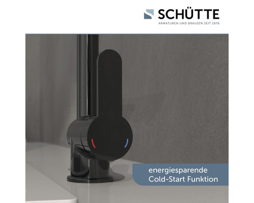 Schwarze Küchenarmatur mit Kaltstartfunktion