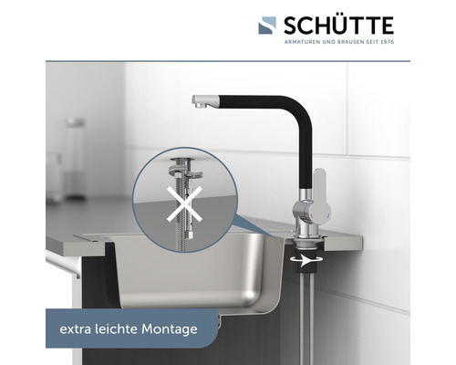 Spültischarmatur mit flexibler Montage und Schütte Logo