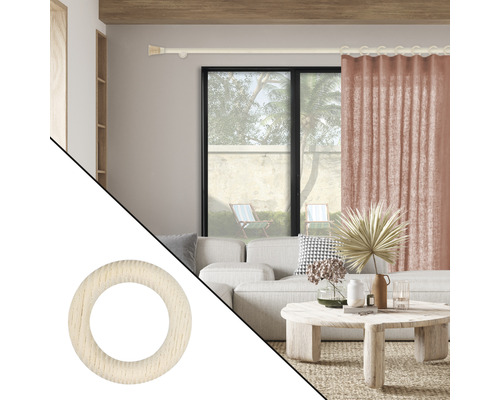 Salon décoratif avec rideau et anneau de rideau en bois