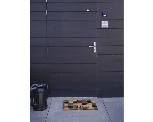 Espace d''entrée avec paillasson, arrosoir et porte d''entrée