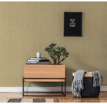 Papier peint intissé 38612-3 #Hygge structure tissu raphia jaune