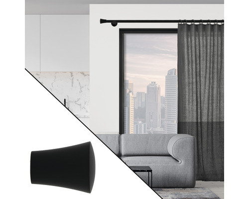 Tringle à rideaux avec embout dans un salon