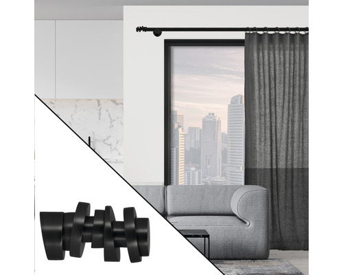 Tringle à rideaux décorative avec embout dans un cadre de salon.